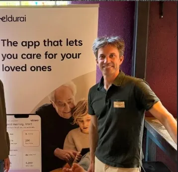 Eldurai-standen på Helseviken, med en roll-up som viser appen