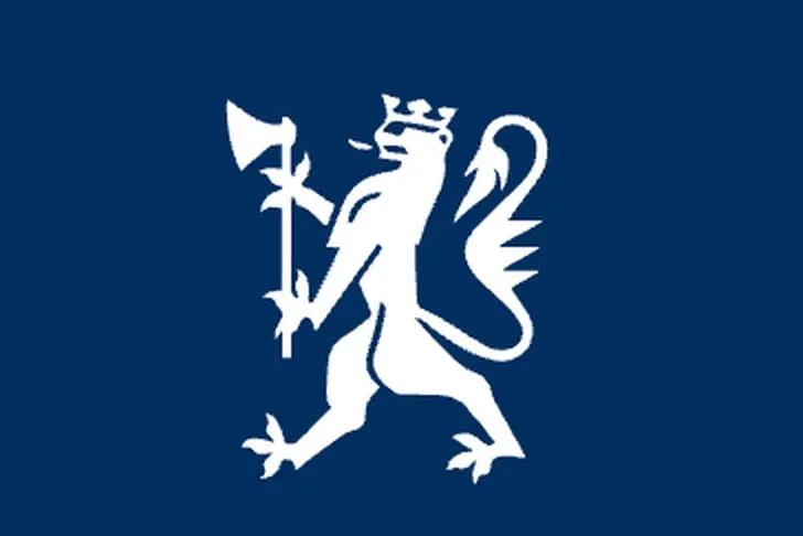 Riksløven, statens symbol, på blå bakgrunn